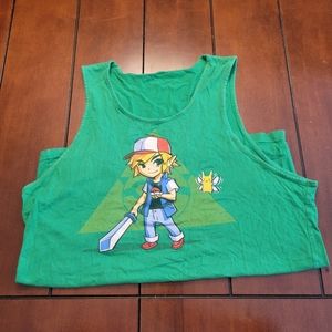 Pokemon x Zelda Cross Over Nintendo Funny Men's Green Nerd Tank